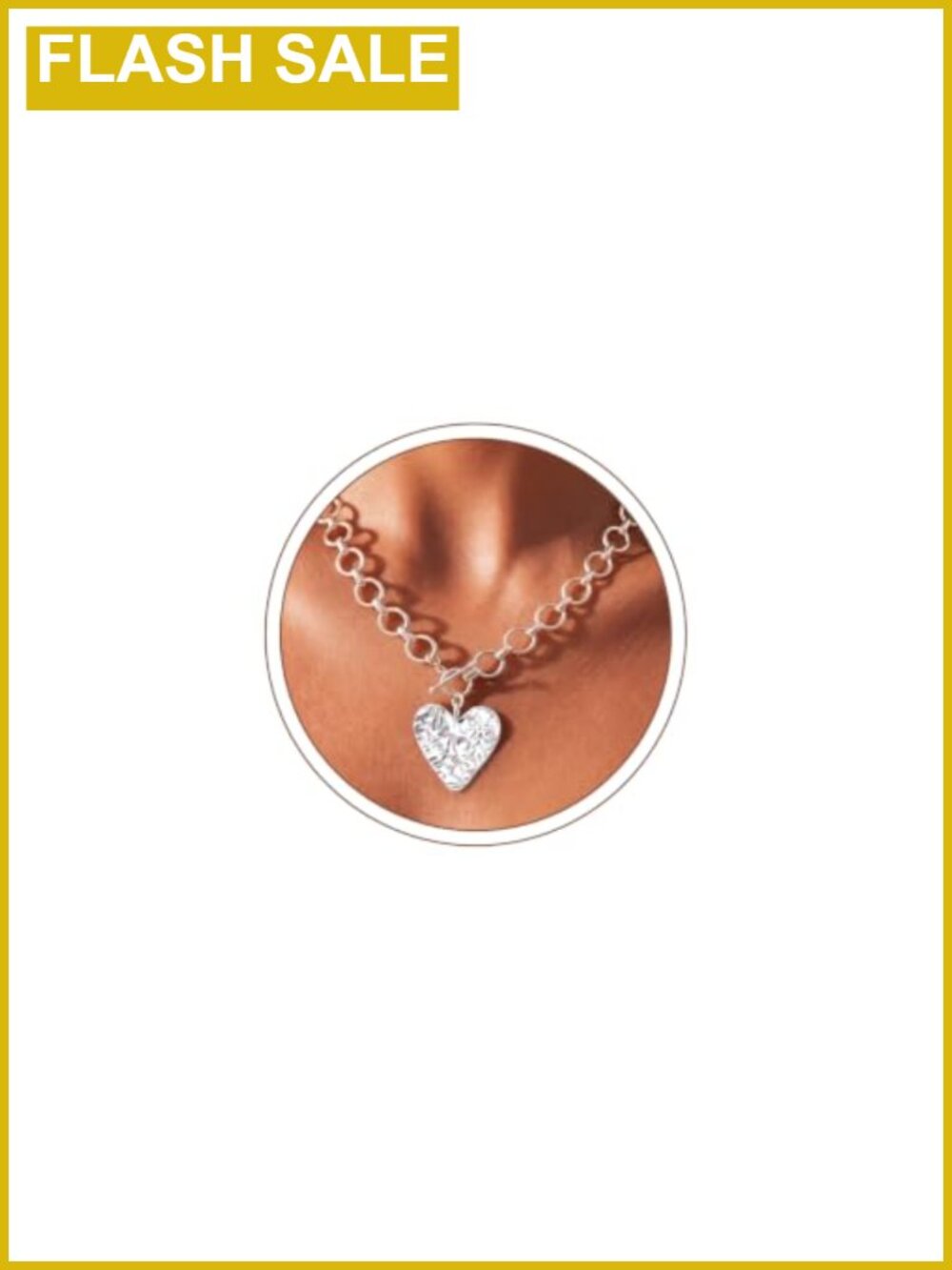 14K Gold Plated Chunky Statement Necklace Hammered Heart Pendant Toggle